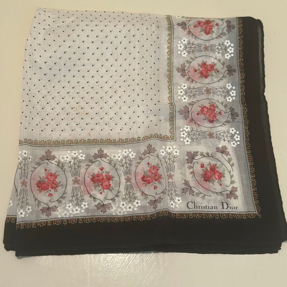 Christian Dior Handkerchief Dainty Polka Dot Floral Coquette Luxury Twilly Scarf